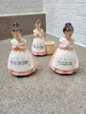 Enesco Prayer Lady Salt & Pepper Shakers and Toothpick Holder